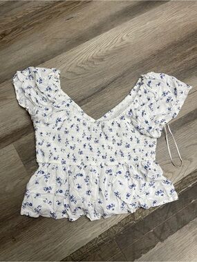 Hollister White Crop Top with Blue Floral Print